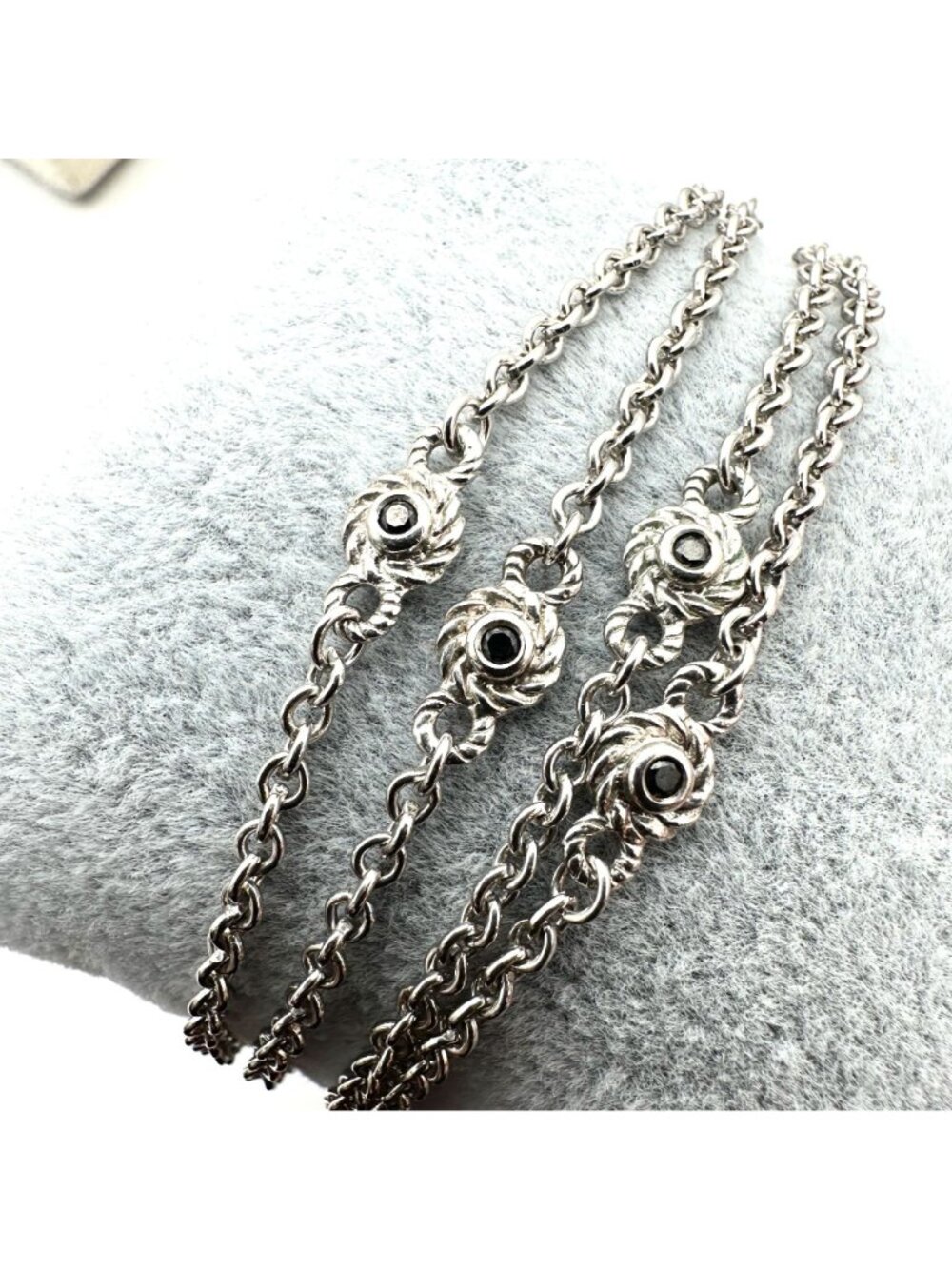 Judith Ripka Necklace Sterling Silver Black Spinel Station Chain 34 Inch - Picture 7 of 8